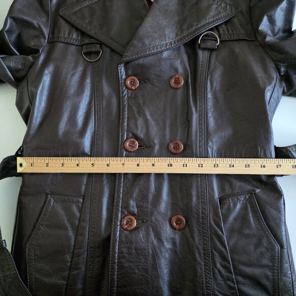 Vtg Cosa Nova Leather Trench Coat Men 36 Brown Belt Canada Quilted Remove Lining - Picture 6 of 16